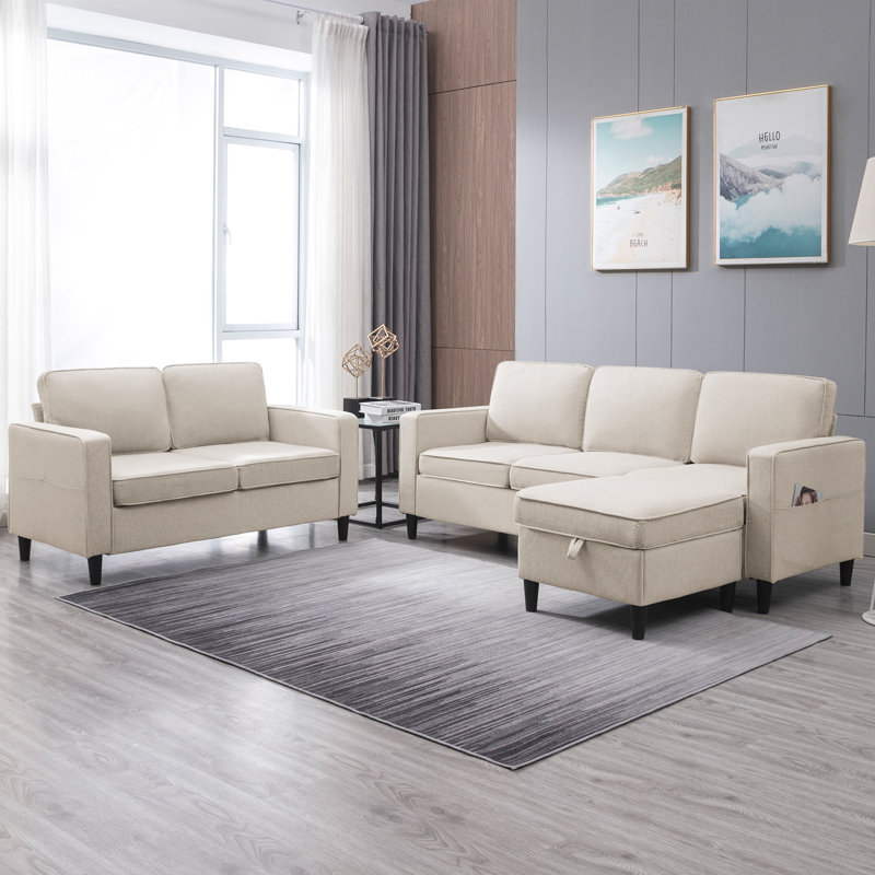Ensemble de salon 3 pièces, Mélange de coton beige