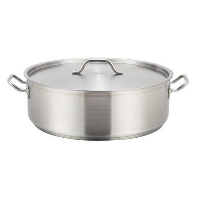 Winco 15 Quarts Stainless Steel Round Braiser with Lid