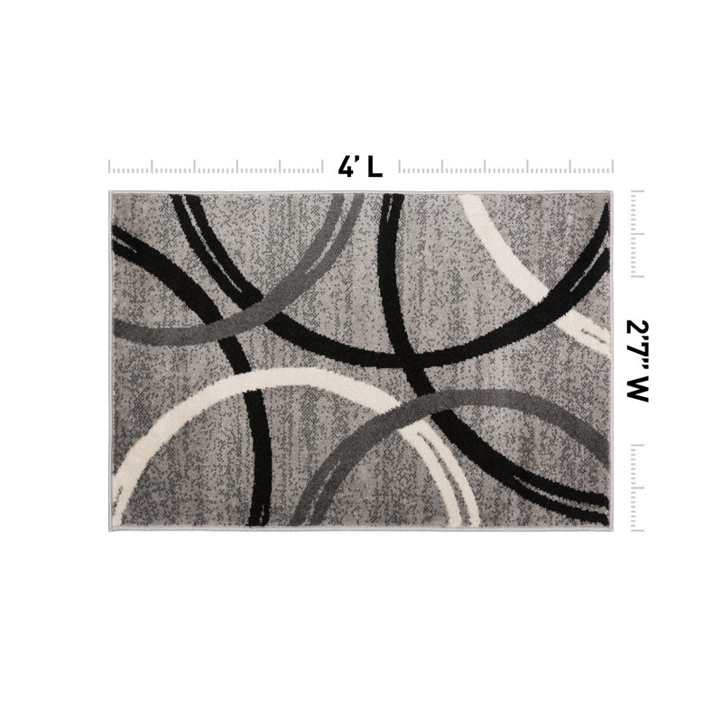 Devonshire Abstract Gray/Black/Ivory Area Rug, Rectangle 2'7" x 4'