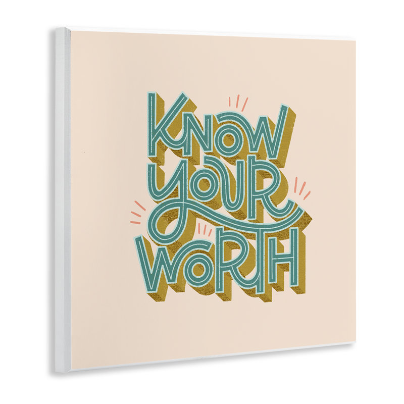 «Know Your Worth Green» sur plaque murale beige, design par Sarah Hickman