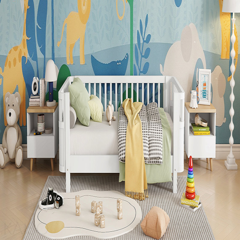 Lit plateforme simple, bois pour enfants, lit à profil bas en bois avec rails pour filles et garçons