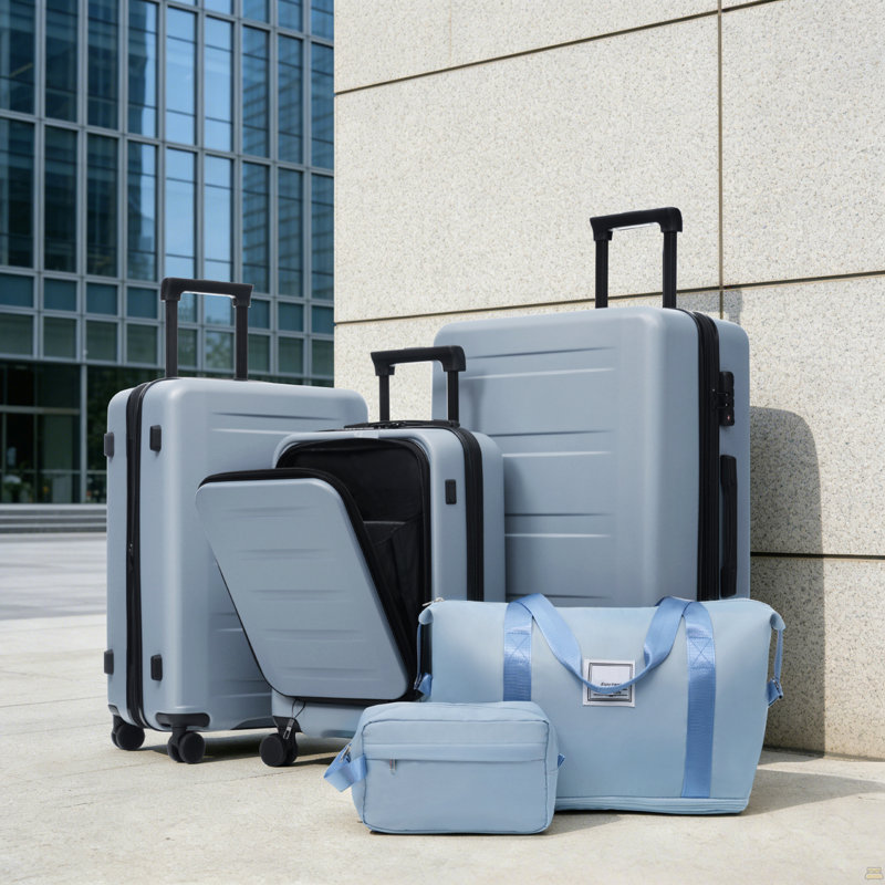 Ensemble de bagages 5 pièces avec ouverture frontale, ensemble de valise de transport extensible rigide avec double roue pivotante, bagage de voyage léger avec port USB, serrures TSA (20 "24" 28 ")