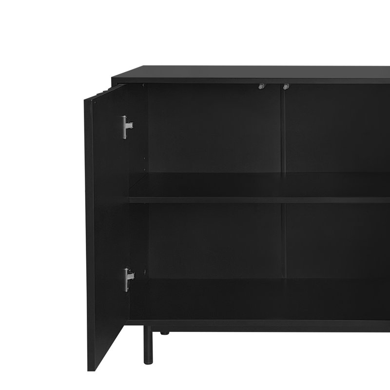 Buffet à motif de vagues avec 2 portes, 2 tiroirs et tablettes réglables, Noir, noir, noir, noir