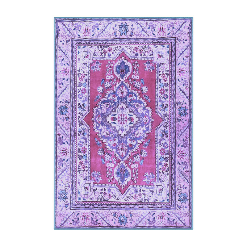 Tapis en laine / polyester tissé à la machine Floral en bleu / noir, Rectangle 2 pi x 3 pi