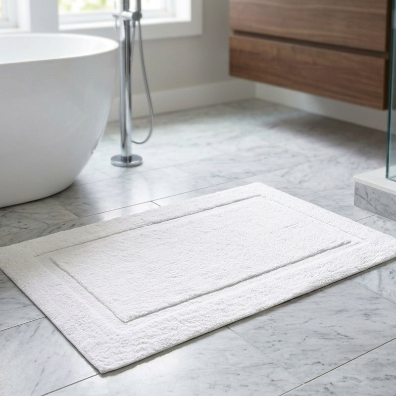 Solid white Cotton bath mat, White