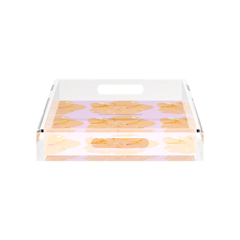 Hibiscus Acrylic Rectangle Decorative Tray, Lilac, 2" H x 17" W x 10.5" D