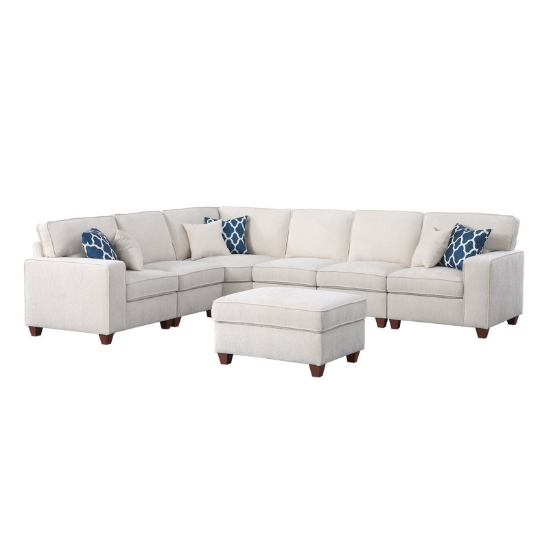 7 - Piece Upholstered Sectional, Beige Chenille