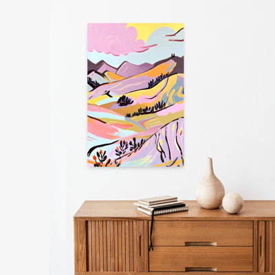 Contemporary Art Abstract Modern Lavender Violet Flower Landscape Art by Uma Gokhale - Wrapped Canvas Print