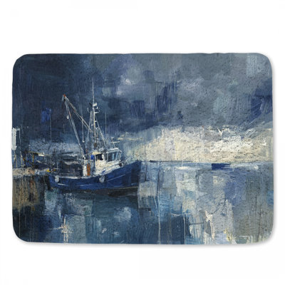 Tapis de bain bateau de pêche paysage marin décor de salle de bain plage côtière