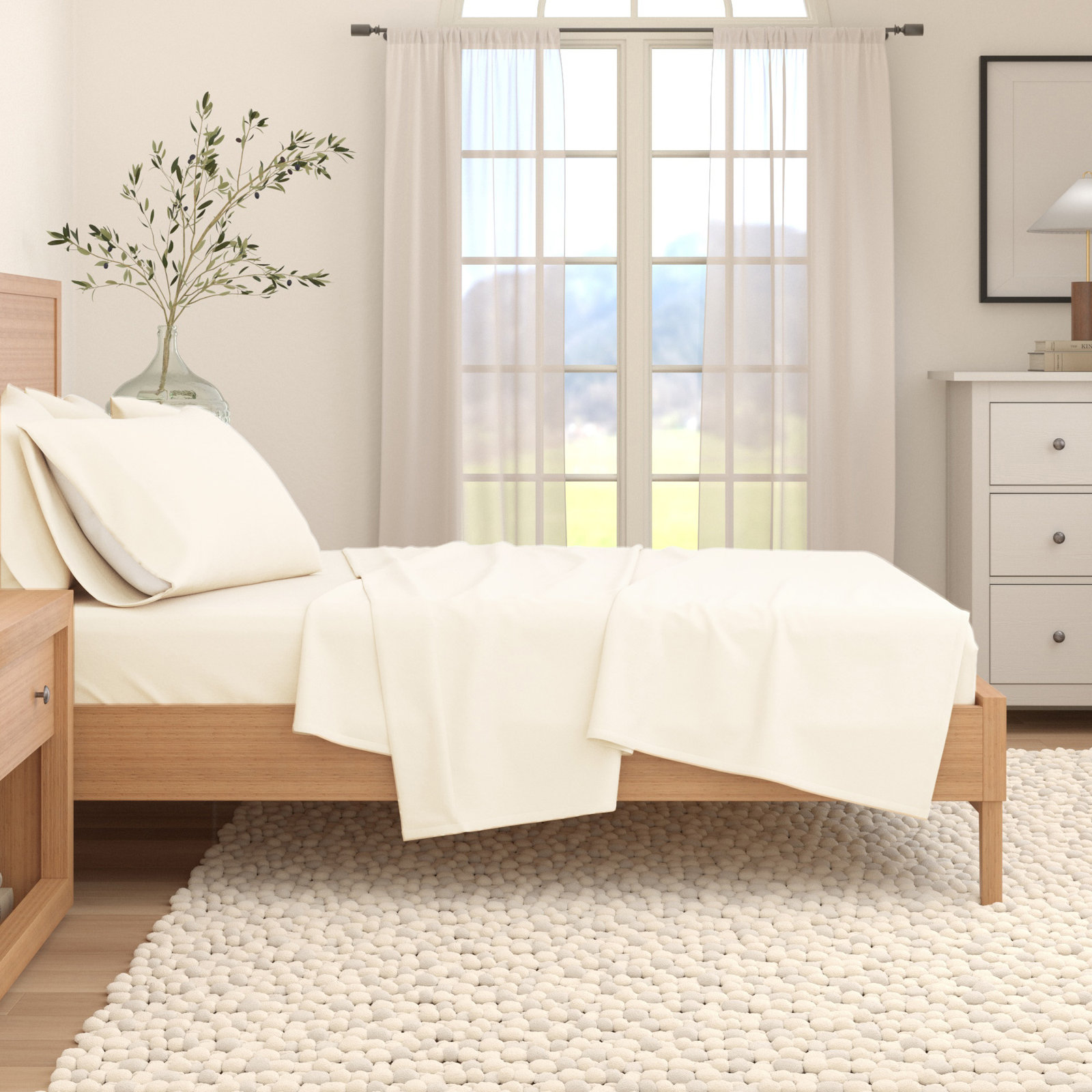 Raye Cotton Flannel Sheet Set, Twin with 1 Pillowcase, Solid - Pristine Ivory