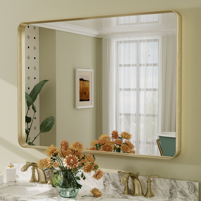Miroir mural Aevar, 48 po x 36 po, Or brossé