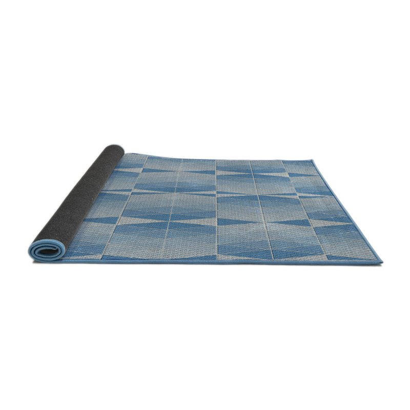 Tapis bleu/blanc cassé à motif, Rond 7 pi