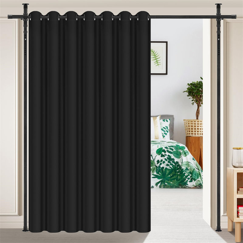 Beige Blackout Room Divider Curtain and Rod Set