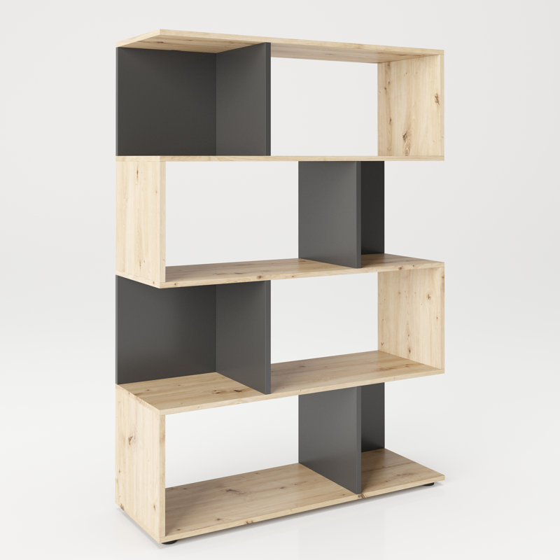 Calline 146cm H x 103cm W Bookcase, Oak/Grey