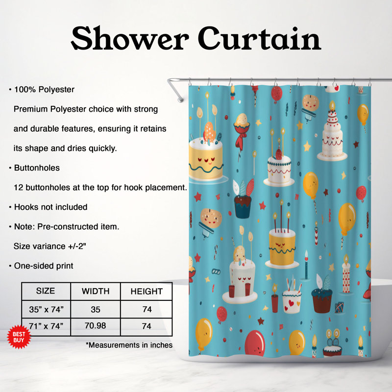 Rideau de douche Celebration Happiness - Premium, H 74 po x l 71 po