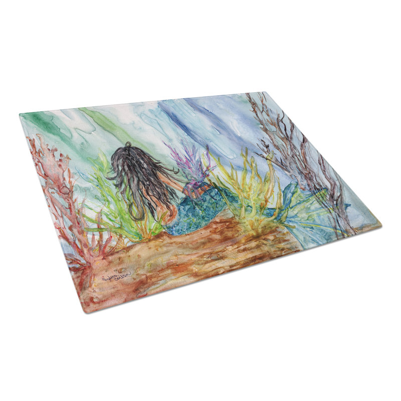 Caroline's Treasures Tempered Glass Haired Mermaid Water Fantasy Cutting Board
