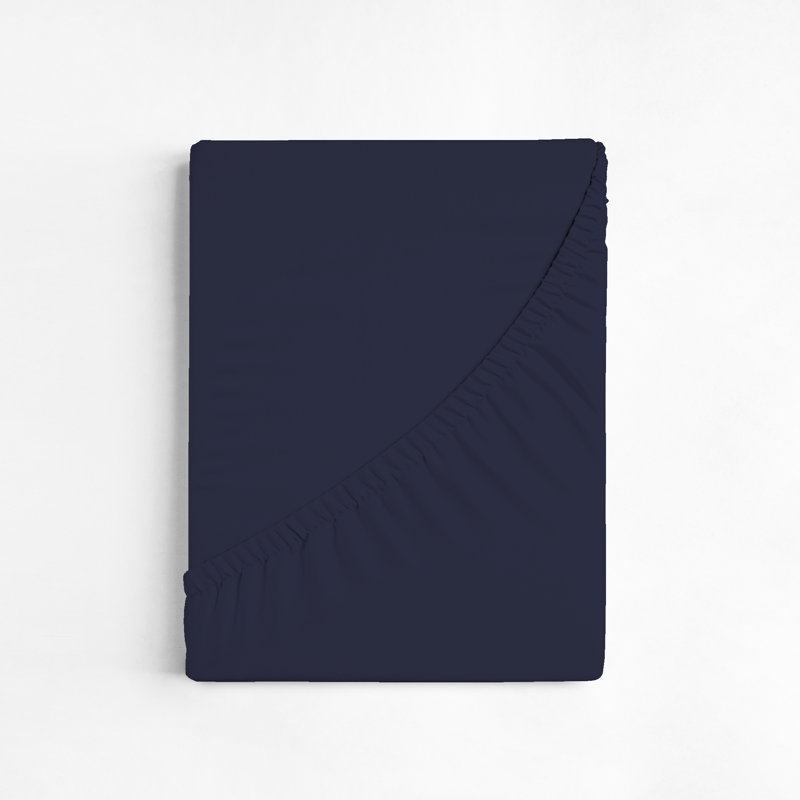 Henil Percale Machine Woven Fitted Sheet, Single, Navy Blue