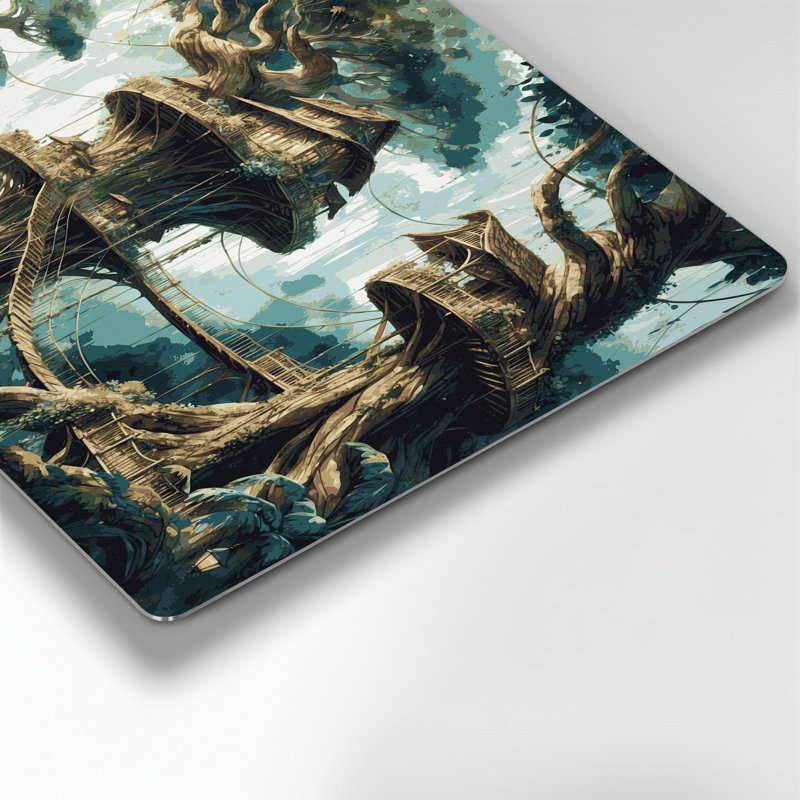 SciFi Jungle canopy tree city Grey Metal Wall Art