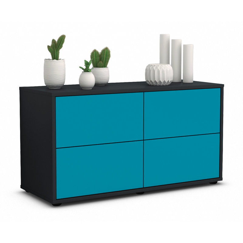 Hassan 92 cm W Chest of Drawers, Black/Dark Blue