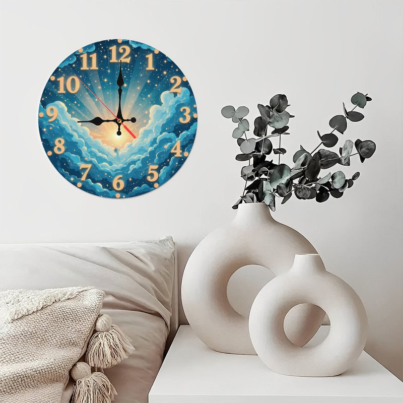 Horloge chiffres dans les nuages avec le lever du soleil