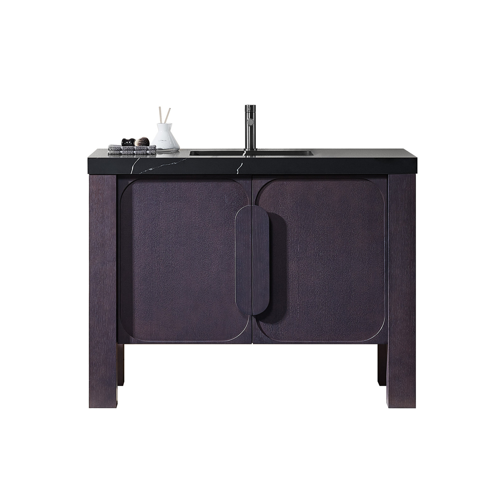 48" Oak Single Bathroom Vanity, Black, Espresso Oak