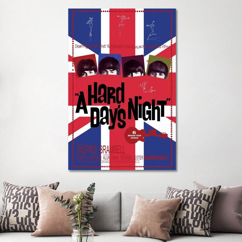 A Hard Day's Night Film Poster (Union Jack Background) by Radio Days - Print on Canvas, Wrapped Canvas