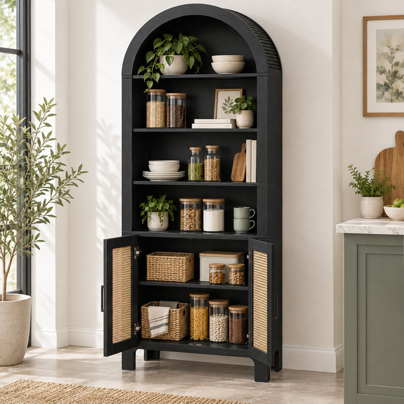 70.9 " H Solid Wood Kitchen Pantry, Black