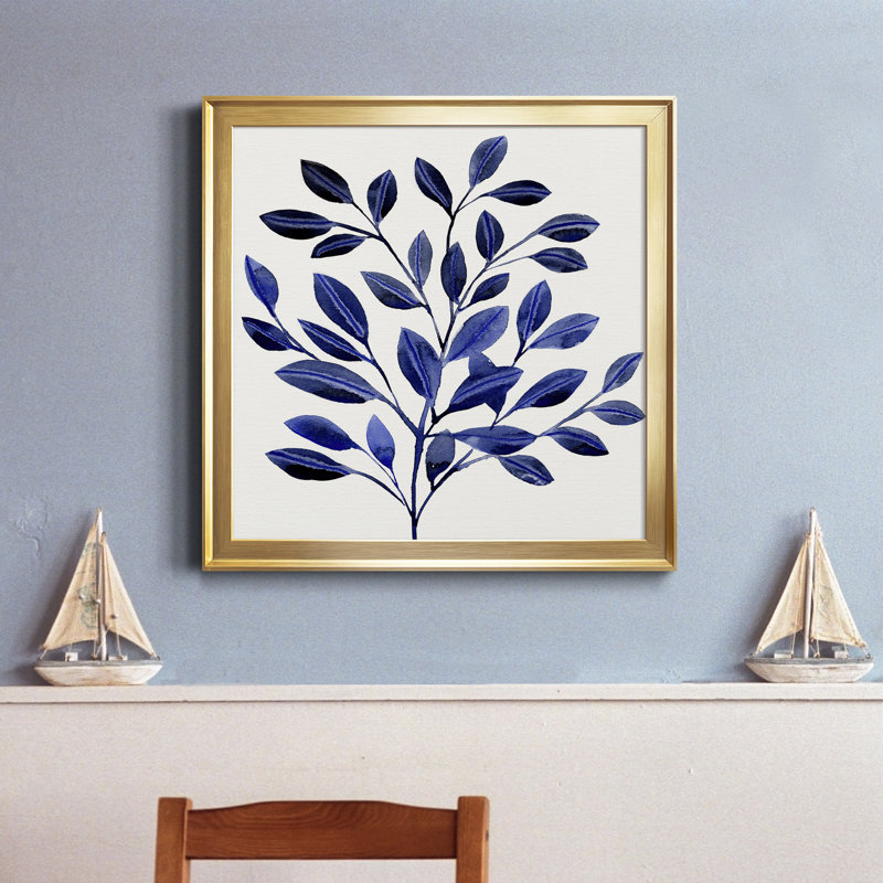 Deep Blue Branch II - reproduction encadrée de qualité supérieure - prête à être accrochée, Papier encadré noir vieilli