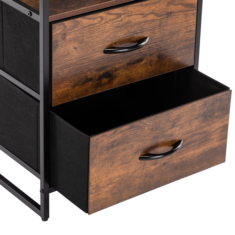 18" wide Industrial Wooden Nightstand with Iron Frame and 2 Drawers, Rustic  Brown, Set of 2