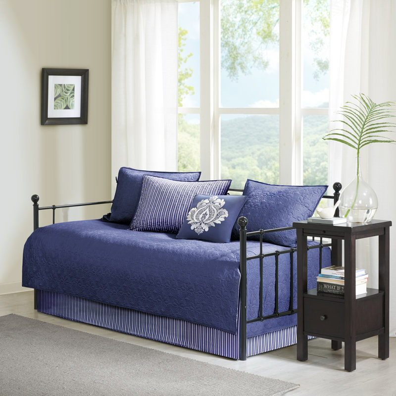 Navy Reversible Floral Motif Daybed Cover Set