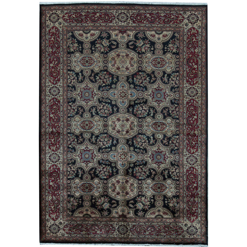 Tapis noir et rouge de haute qualité noué à la main