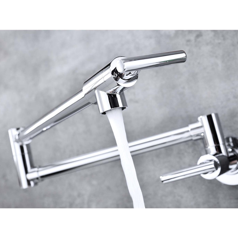 Wall Mounted Kitchen Pot Filler Faucet, Folding Feature, 360 Rotation, Brass Made, , Double Handles For Accurate Water Flow Control, Corrosion Mount With Arm, Rotatable, Brass, To Reduce Waste,