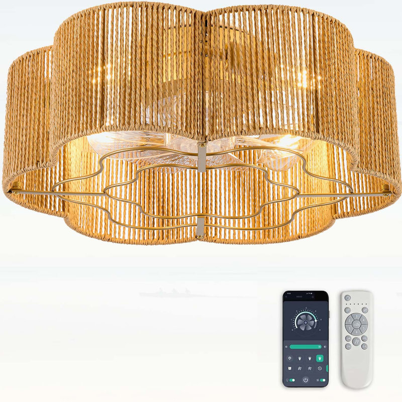 Nouveau ventilateur de plafond encastrable à cordon de papier de 19 pouces avec pales en ABS, application et télécommande, six vitesses, moteur à courant continu silencieux pour les chambres et les appartements