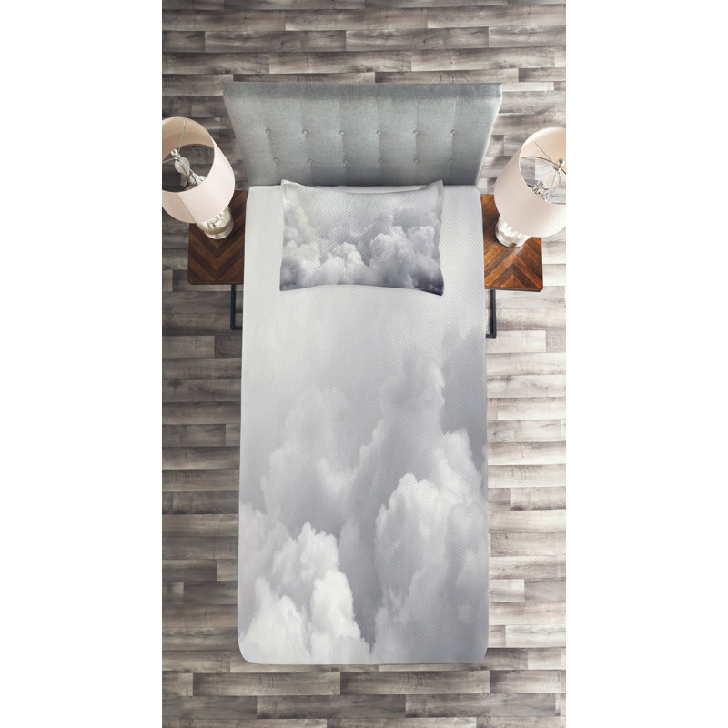 Twin Gray Quilted Polyester Bedspread Set with Pillow Sham