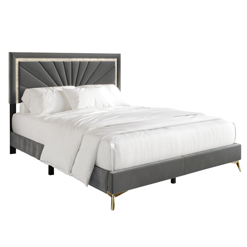 Lit tapissier standard Soufian, Gris clair, Simple