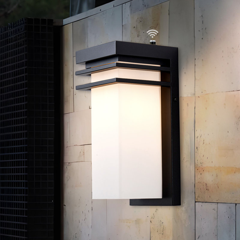 12 in. Dusk to Dawn Black Modern Outdoor Wall Sconce 1 Pack with Whithe Frosted Glass, E26 Socket, Black with Sensor, 1 Pack