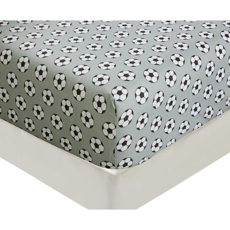 Soccer Sports Microfiber Sheet Set, Black/White/Gray, Twin XL Sheet Set with 1 Pillowcase