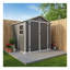 Remise de rangement extérieure en plastique grise 6 x 6 pi avec plancher, porte verrouillable, fenêtre et évent