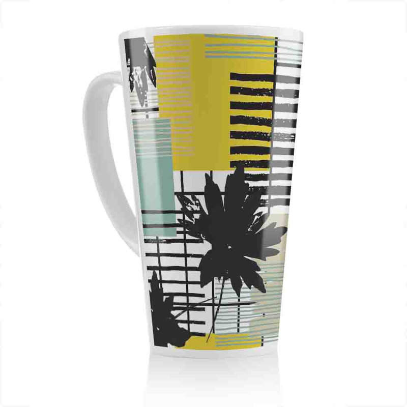 Geometric Shape & Leaf Print Latte Mug, Yellow