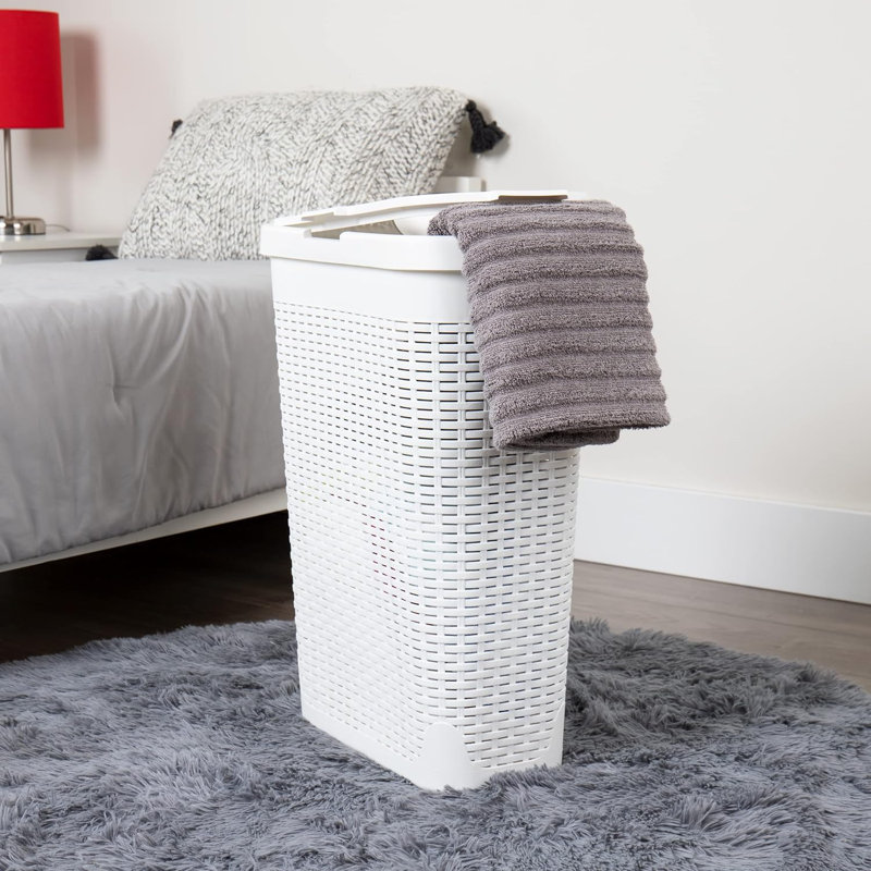Mind Reader Slim Laundry Hamper with Lid, 40L Clothes Basket.Set of 2, White