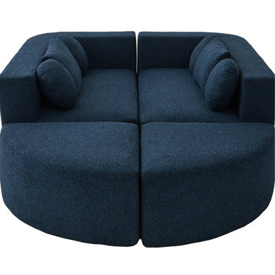 Blue - Combined 114.9" Modular Sectional, Curved Design, 24.4" Deep Seating, Pocket Springs And Supportive Throw Pillows Sectional Boneless, Seat Depth, High Density Foam Cushions