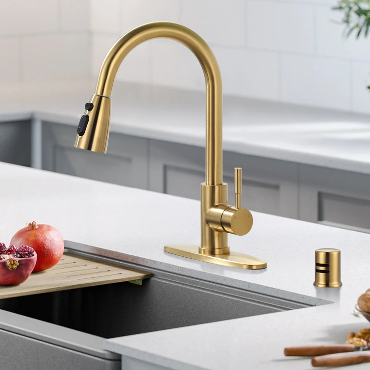 Single Handle Stainless Steel Pull-Down Kitchen Faucet with Air Gap Kit Combo