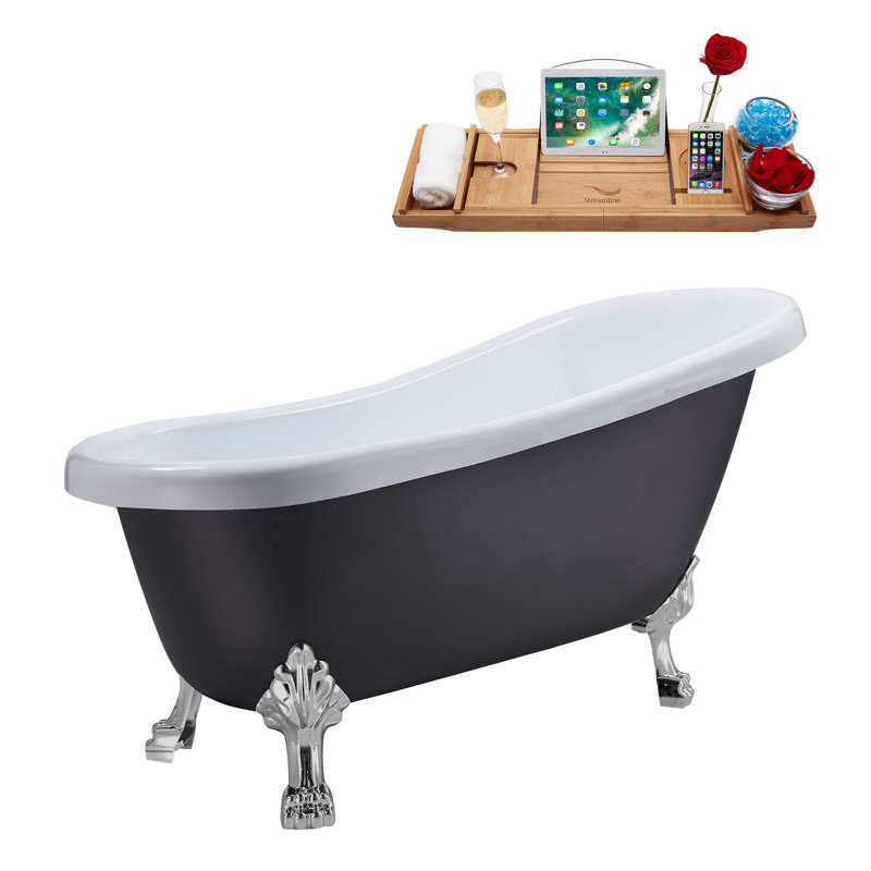 61'' x 27.6'' Soaking Acrylic Bathtub, Polished Chrome, Matte Pink