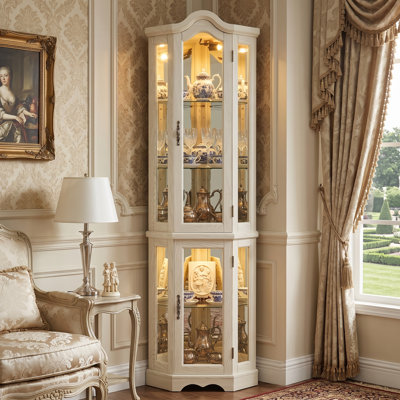 Vitrine de coin blanche éclairée