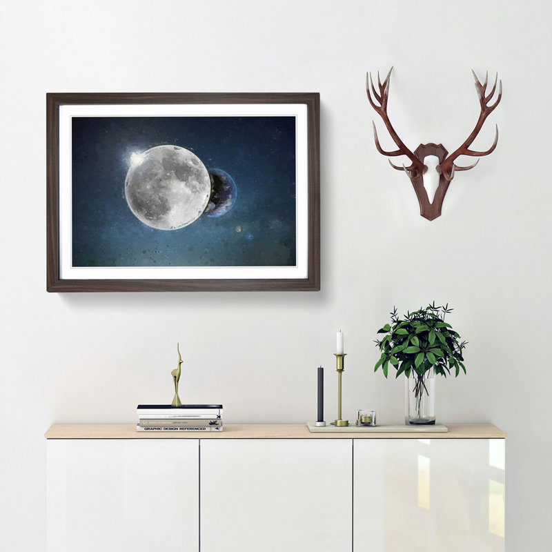 Earth Behind the Moon - Picture Frame Graphic Art Print, 27cm H x 36cm W x 2cm D, Walnut Framed
