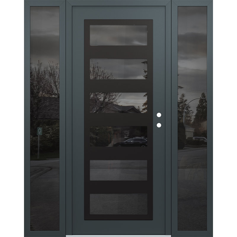 C9 à gauche 64 po X 80 po Panneau de porte en verre anthracite et gris anthracite à panneau avec 2 portes d'entrée en verre à miroir