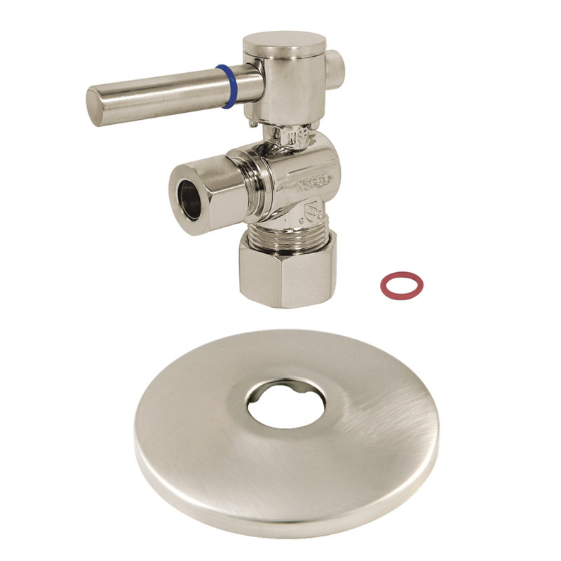 Kingston Brass 5/8-Inch OD Comp x 3/8-Inch OD Comp Quarter-Turn Angle Stop Valve with Flange, Brushed Nickel