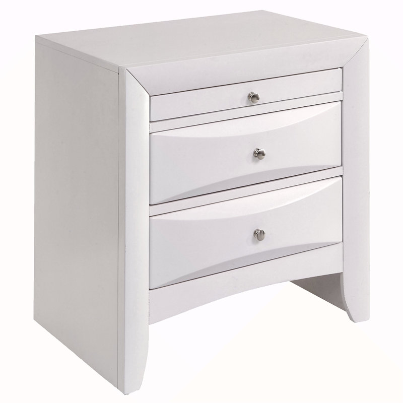 Table de chevet avec 2 tiroirs, Blanc