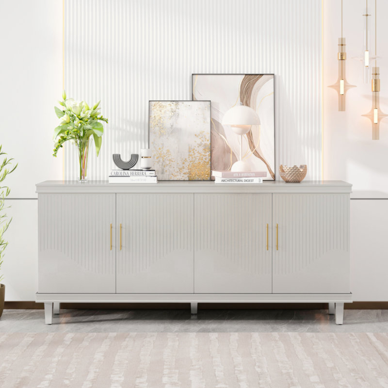 4-Door Cabinet, Same As Living Room, Kitchen, Bedroom, Hallway, Champagne, 32.28" H x 59.84" W x 15.75" D
