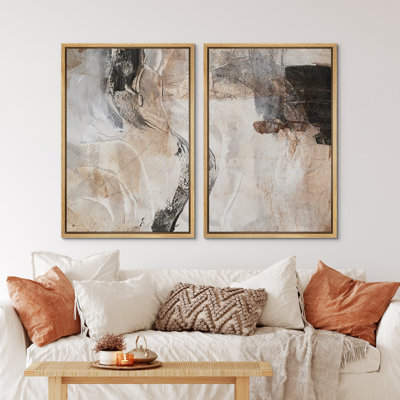 Grunge Abstract Paint Stroke Effect Organic Modern Artwork On Canvas 2 Pieces Print Wall Art
